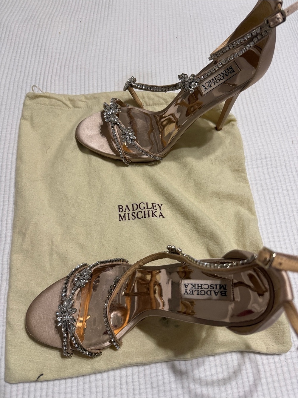 Badgley Mischka Rose Gold Crystal Embellished Stilettos